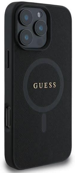 Guess Leather Saffiano Classic Logo Hardcase with MagSafe for iphone 16 Pro 6.3 Black - GUHMP16LPSAHMCK"