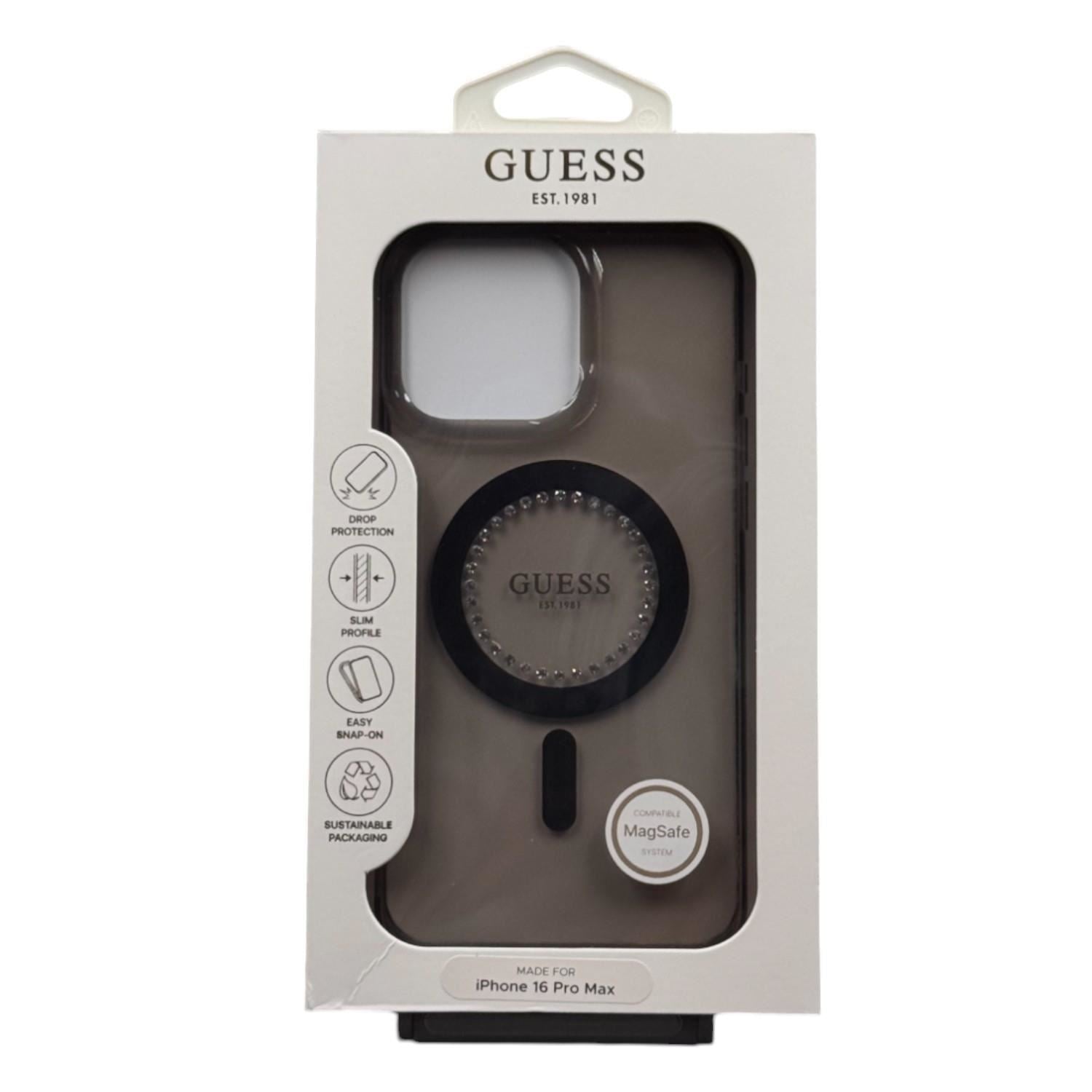 Guess IML Rhinestones Case with MagSafe for iPhone 16 Pro Max 6.9" Black