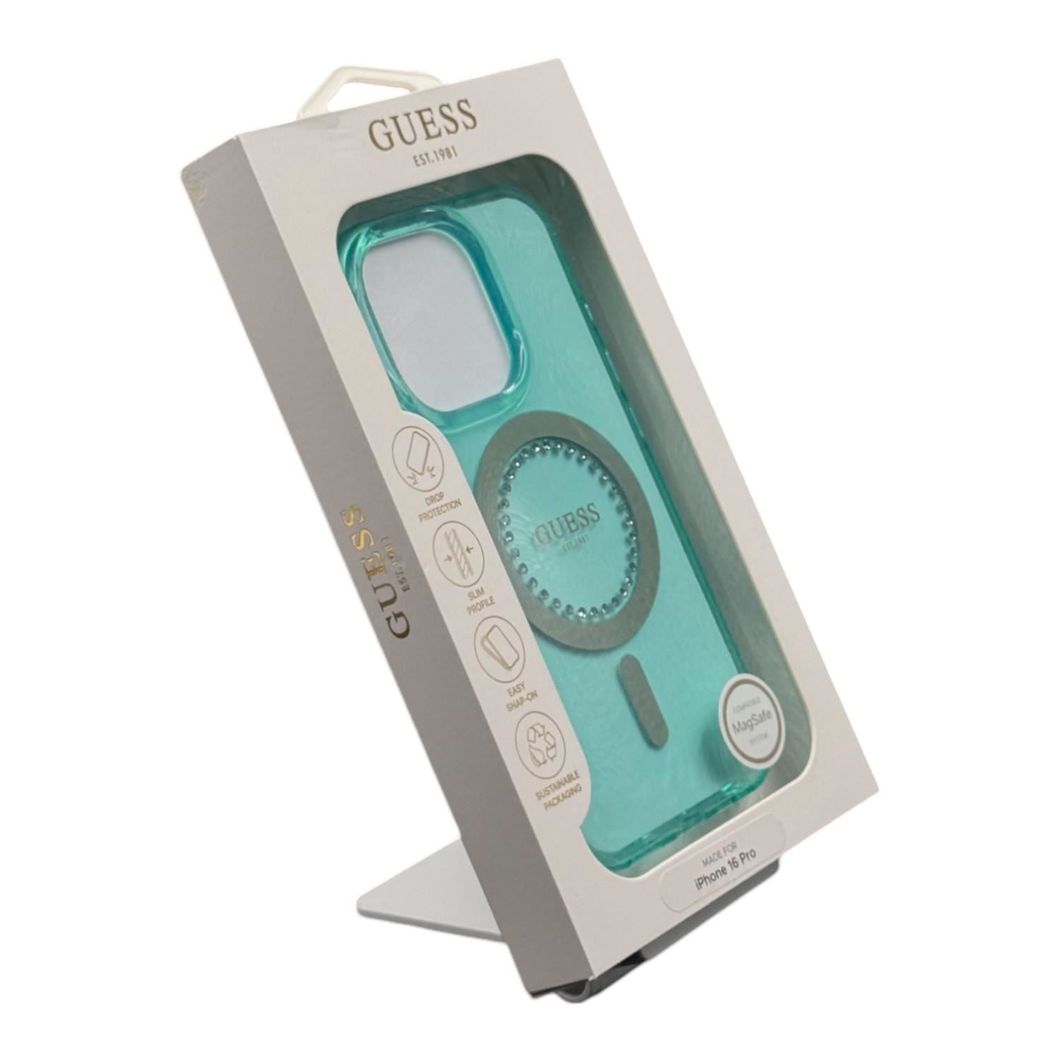 Guess IML Rhinestones Case with MagSafe for iPhone 16 Pro 6.3" Green