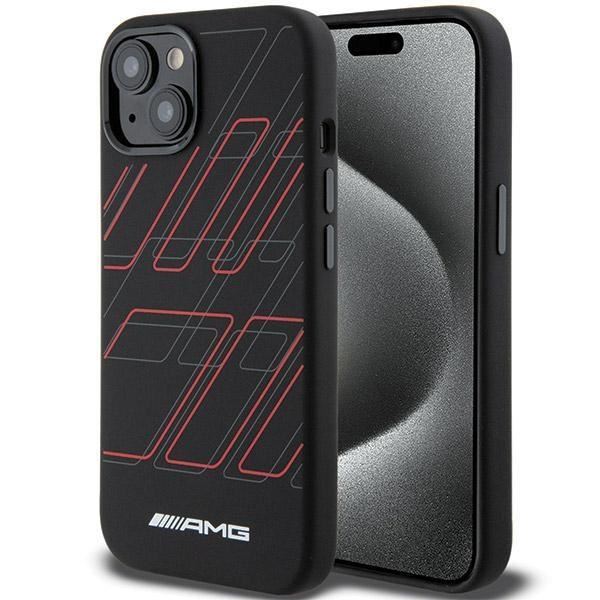 Official Mercedes AMG Large Rhombuses Pattern Silicone Case with MagSafe for iphone 15 6.1" Black - AMHMP15S23SSPK
