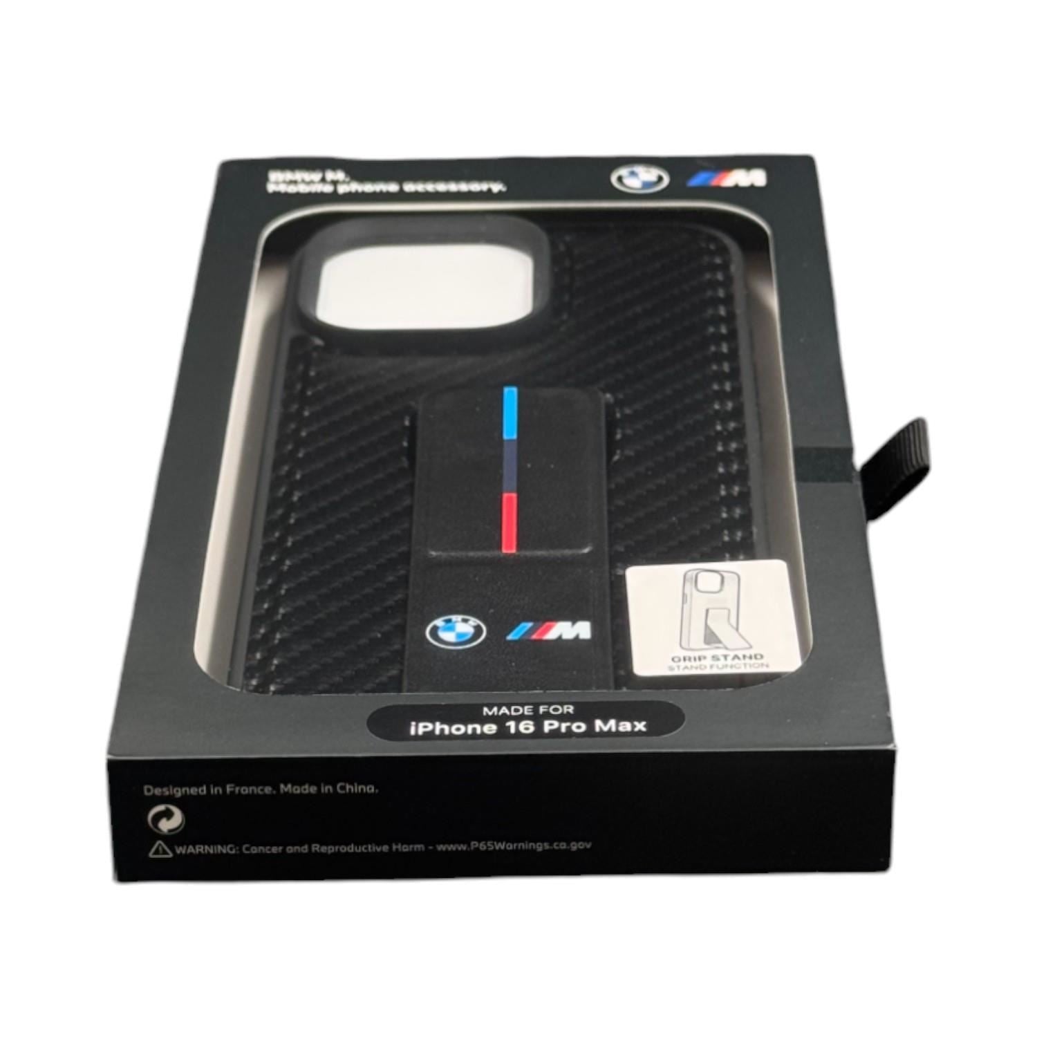 BMW M Grip Stand Smooth and Carbon Case for iPhone 16 Pro Max 6.9" Black - BMHCP16XGSPCCK