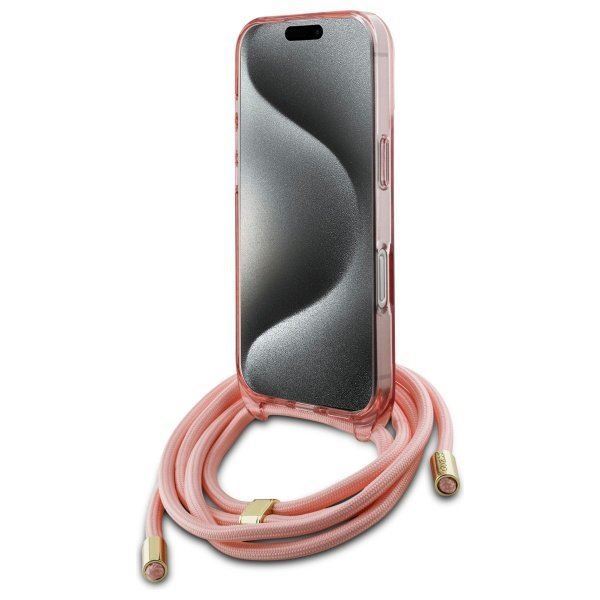 Guess Crossbody Cord Script Case with MagSafe iPhone 16 6.1" Pink - GUHMP16SHCTSGNSP