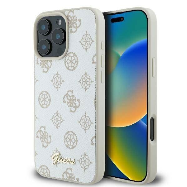 Guess Peony Script Logo Case with MagSafe for iPhone 16 Pro Max 6.9" White