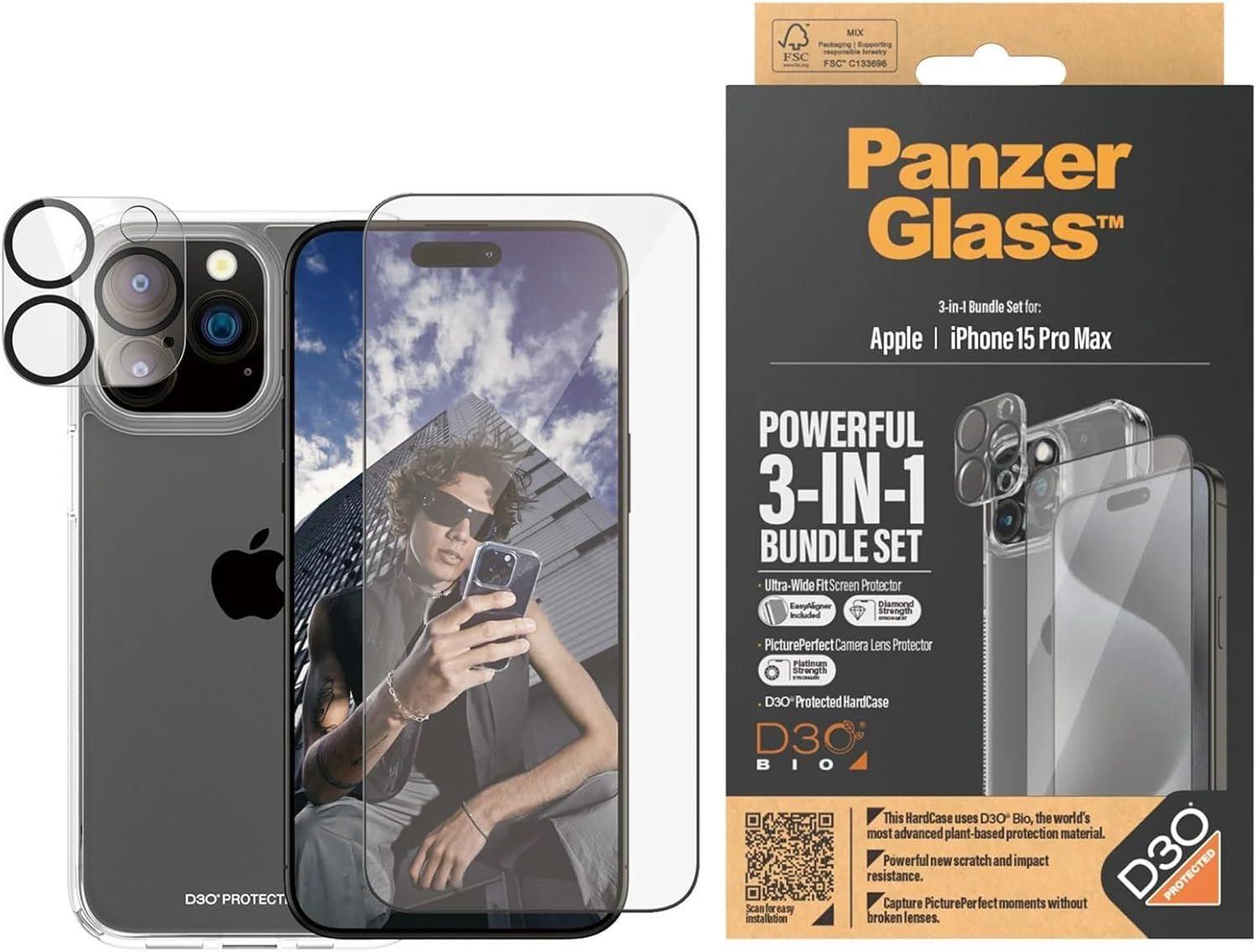 Panzer Glass Powerful 3 in 1 Bundle Pack for iPhone 15 Pro Max 6.7" - B1172�