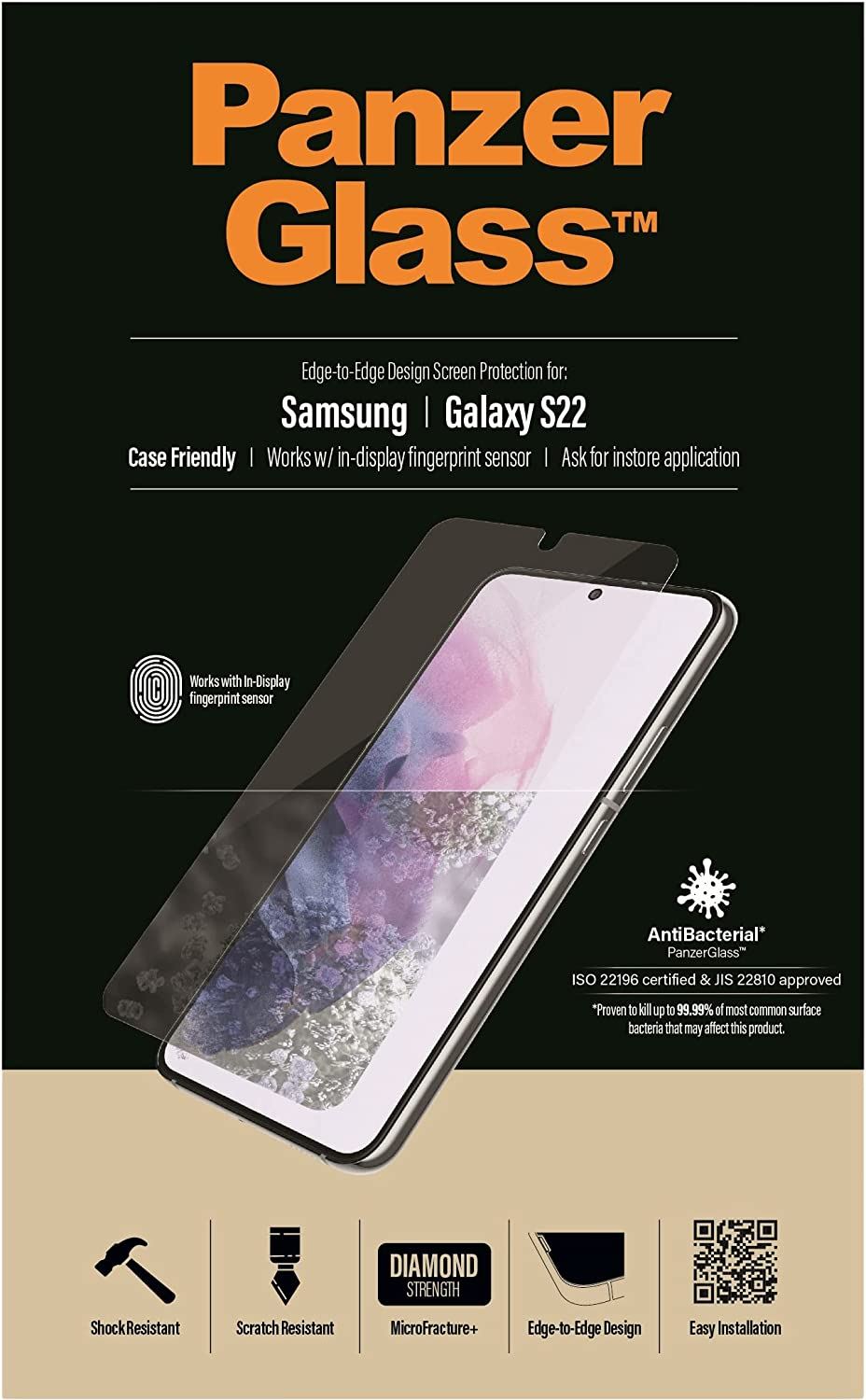 Official Panzer Glass Screen Protector for Samsung Galaxy S22 Black - 7293