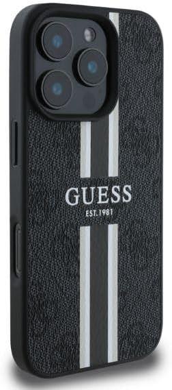 Guess Leather 4G Printed Stripes Hardcase with MagSafe for iphone 16 Pro 6.3 Black - GUHMP16LP4RPSK"