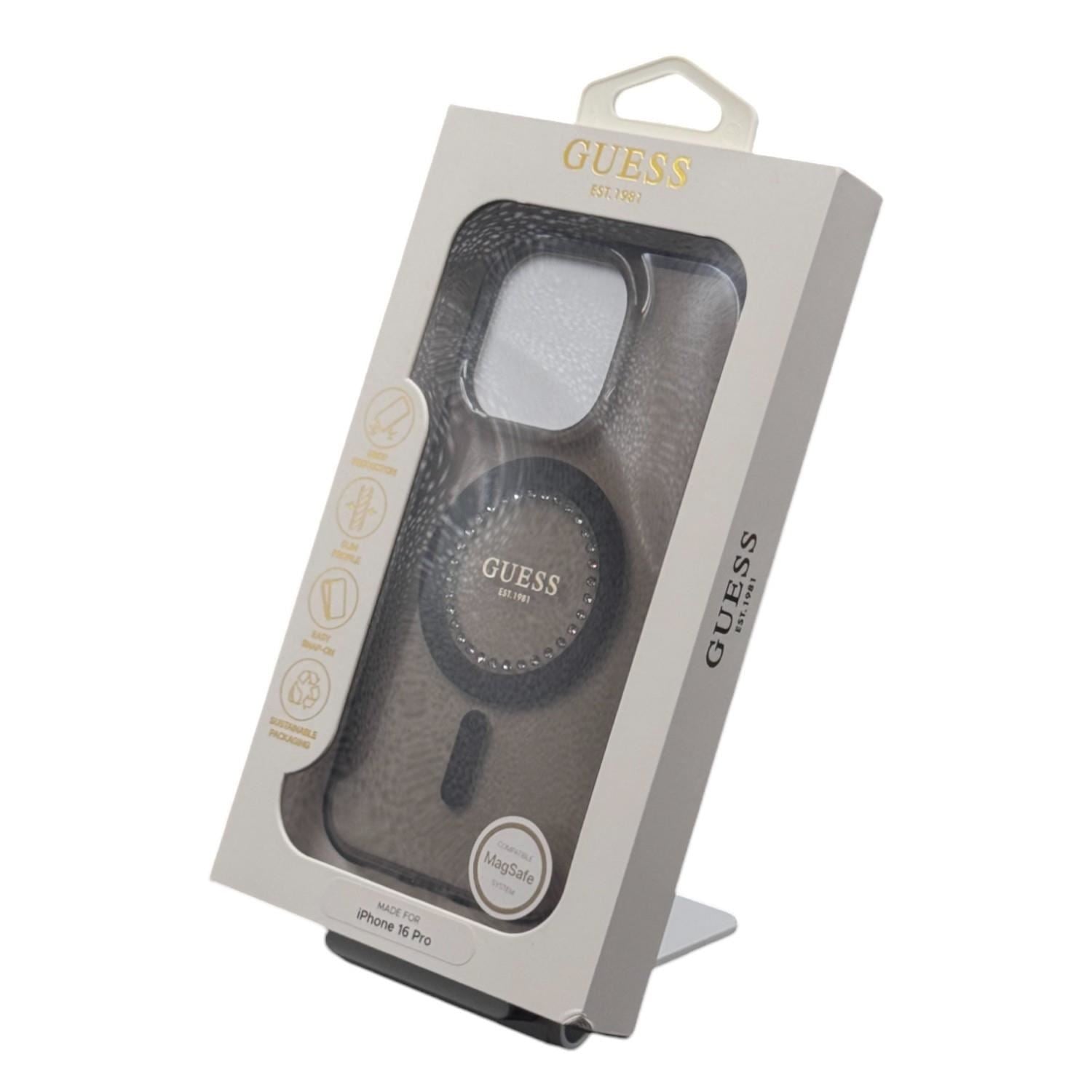 Guess IML Rhinestones Case with MagSafe for iPhone 16 Pro 6.3" Black
