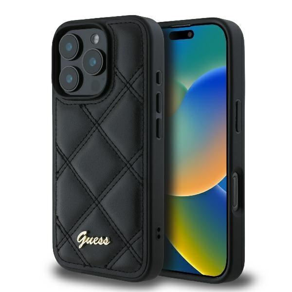 Guess Quilted Metal Logo Case for iPhone 16 Pro 6.3" Black