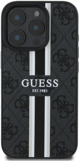 Guess Leather 4G Printed Stripes Hardcase with MagSafe for iphone 16 Pro 6.3 Black - GUHMP16LP4RPSK"