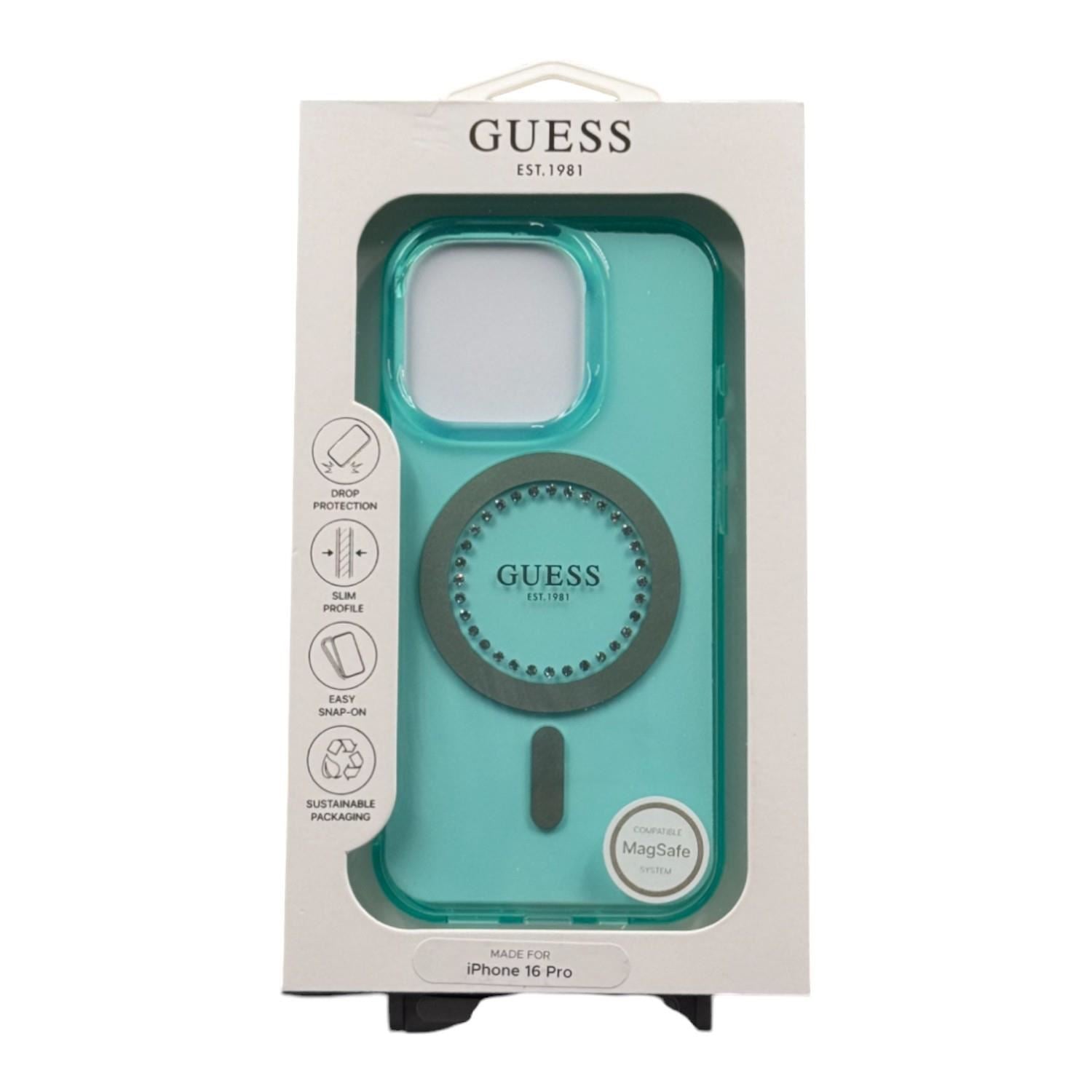 Guess IML Rhinestones Case with MagSafe for iPhone 16 Pro 6.3" Green