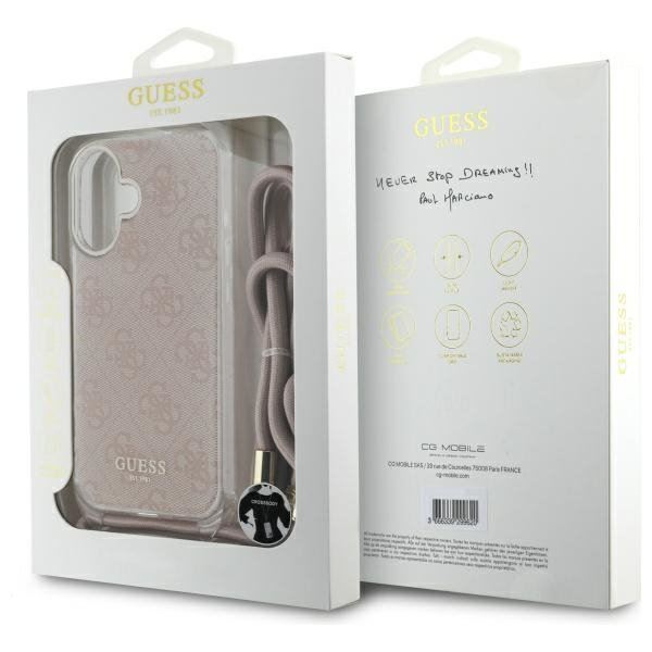 Guess 4G Crossbody Cord Print Case for iPhone 16 6.1" Pink - GUHCP16SHC4SEP