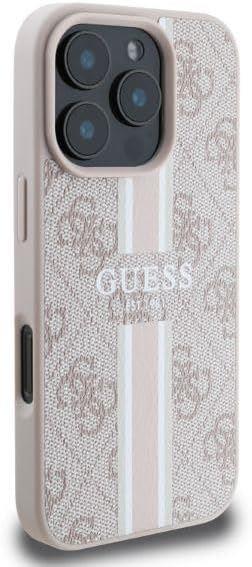 Guess Leather 4G Printed Stripes Hardcase with MagSafe for iphone 16 Pro Max 6.9 Pink - GUHMP16XP4RPSP"