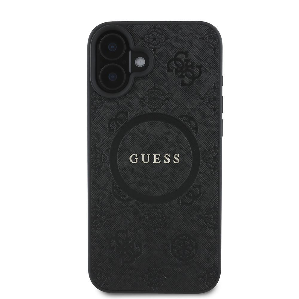 Guess Saffiano Peony Classic Logo Case with MagSafe for iPhone 16 6.1" Black - GUHMP16SAPSMEK