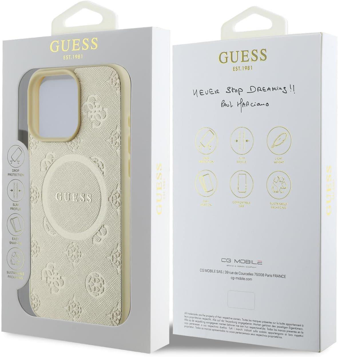 Guess Leather Saffiano Peony Classic Logo Hardcase with MagSafe for iphone 16 Pro Max 6.9 Gold - GUHMP16XPSAPSMED"