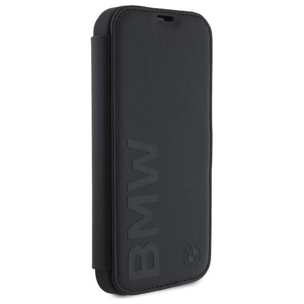 BMW Signature Leather Wordmark Bookcase for iPhone 16 Pro Max 6.9" Black - BMBKP16S23RMRLK