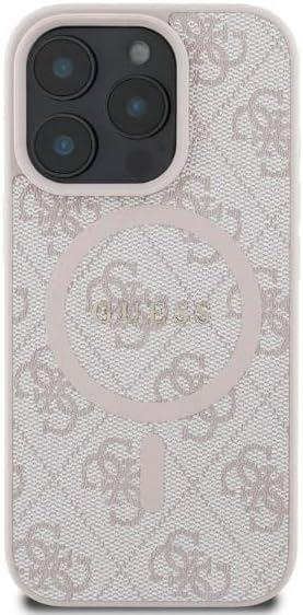 Guess Leather 4G Ring Classic Logo Hardcase with MagSafe for iphone 16 Pro Max 6.9 Pink- GUHMP16XG4GFRP"