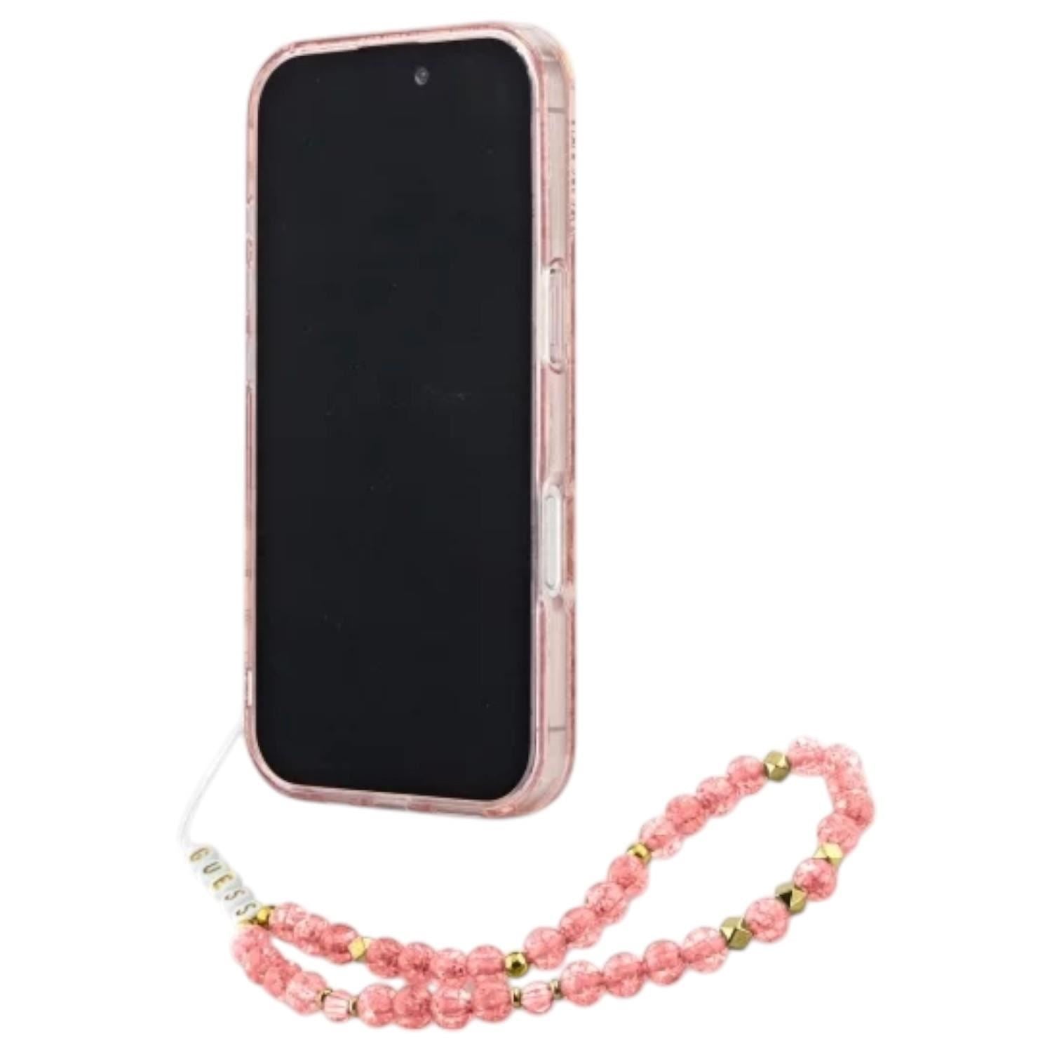 Guess IML Flowers Allover Electro and Pearl Strap Case with MagSafe for iPhone 16 Pro 6.3" Pink - GUHMP16LHCPOFPP