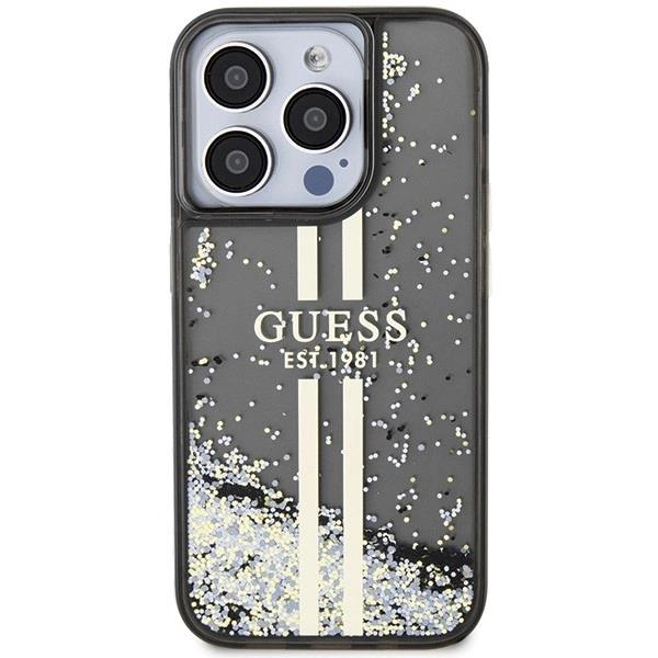 Guess Liquid Glitter Gold Stripes Hard Case for iphone 15 Pro Max 6.7" Black - GUHCP15XLFCSEGP
