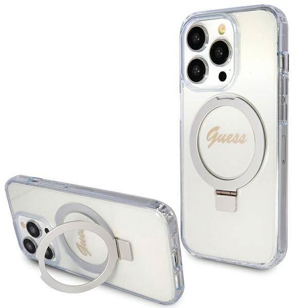 Guess Script Glitter Hard Case with MagSafe Ring Stand for iPhone 15 Pro 6.1" Clear - GUHMP15LHRSGSD