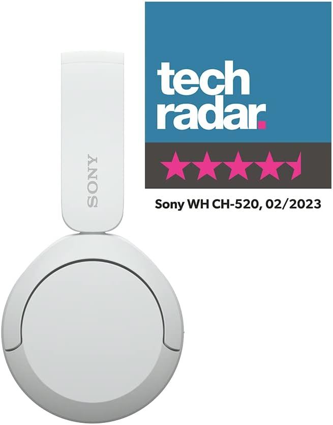 Official Sony WH-CH520 Over Ear Wireless Bluetooth Headphones White - WHCH520W.CE7