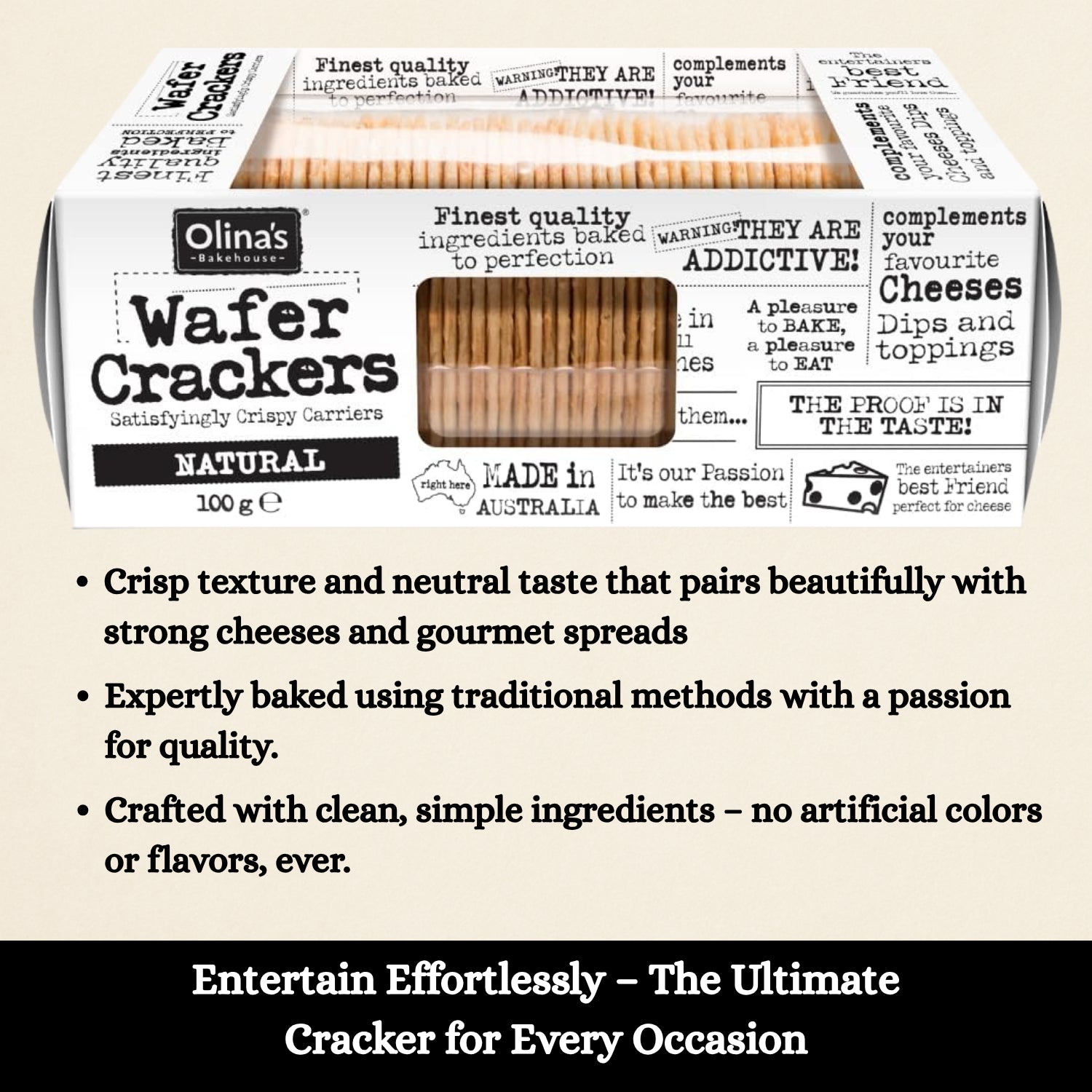 Olinas Bakehouse Natural Wafer Crackers Crispy Snack Ideal with Dips 100g