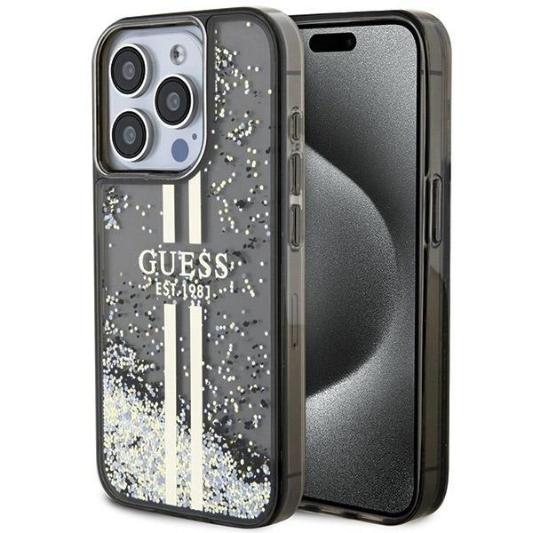 Guess Liquid Glitter Gold Stripes Hard Case for iphone 15 Pro Max 6.7" Black - GUHCP15XLFCSEGP