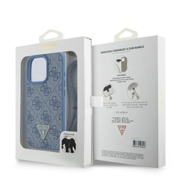 Guess Leather Metal Logo Strass Crossbody Case for iPhone 16 Pro 6.3" Blue