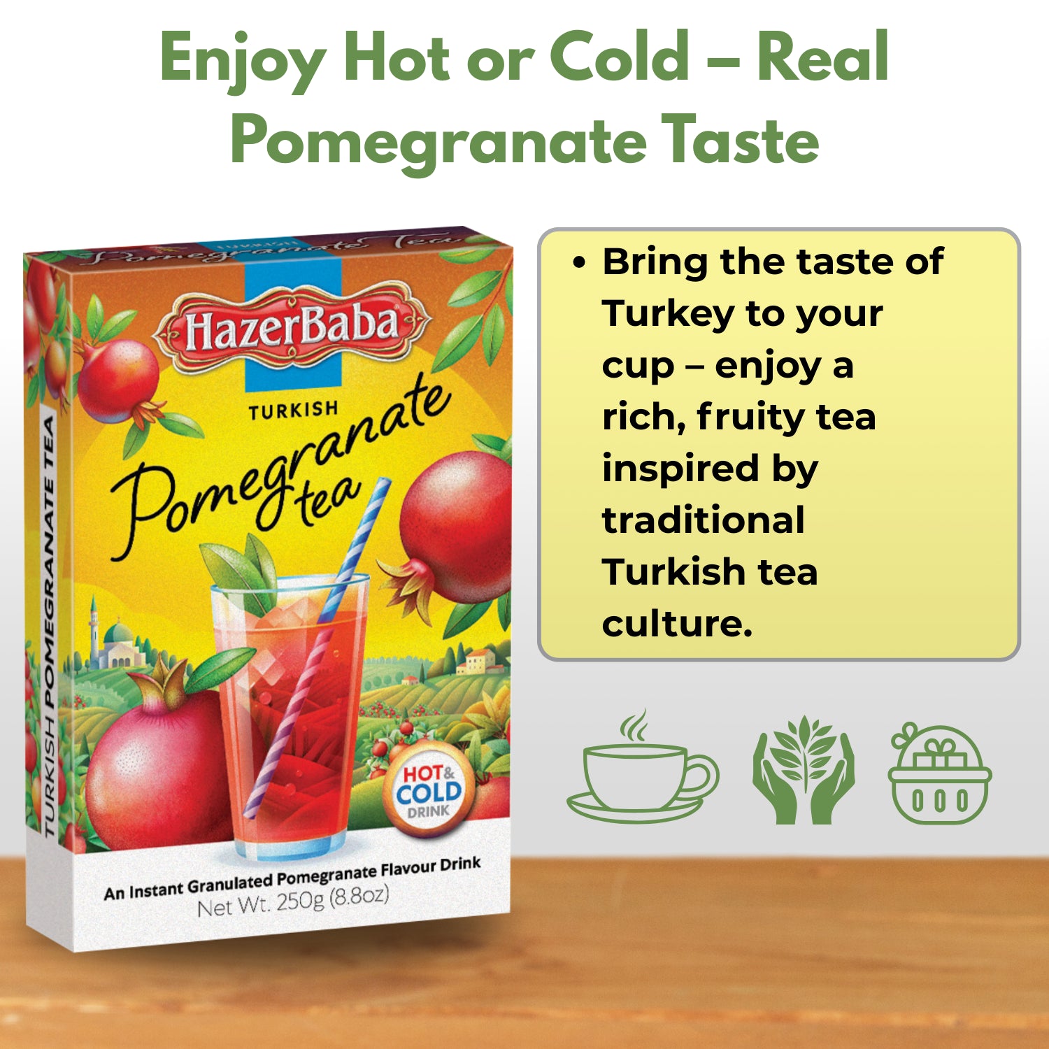1 X HazerBaba Turkish Pomegranate Tea Instant Hot & Cold Fruit Drink - 250g