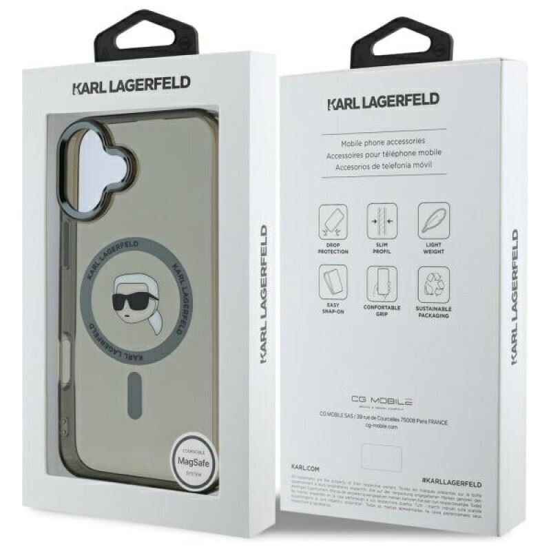 Karl Lagerfeld IML Metal Karl Head Case with MagSafe for iPhone 16 6.1" Black - KLHMP16SHLSKIK