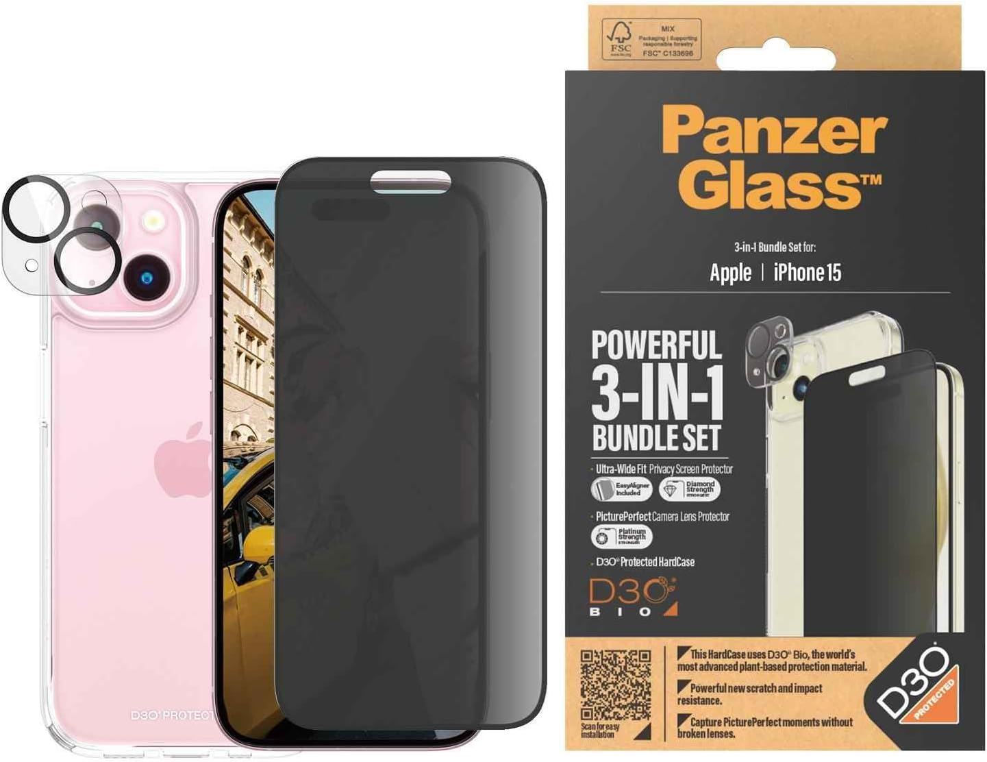 Panzer Glass Privacy Powerful 3 in 1 Bundle Pack for iPhone 15 6.1" - B1172㽯