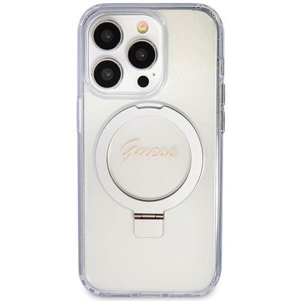 Guess Script Glitter Hard Case with MagSafe Ring Stand for iPhone 15 Pro 6.1" Clear - GUHMP15LHRSGSD