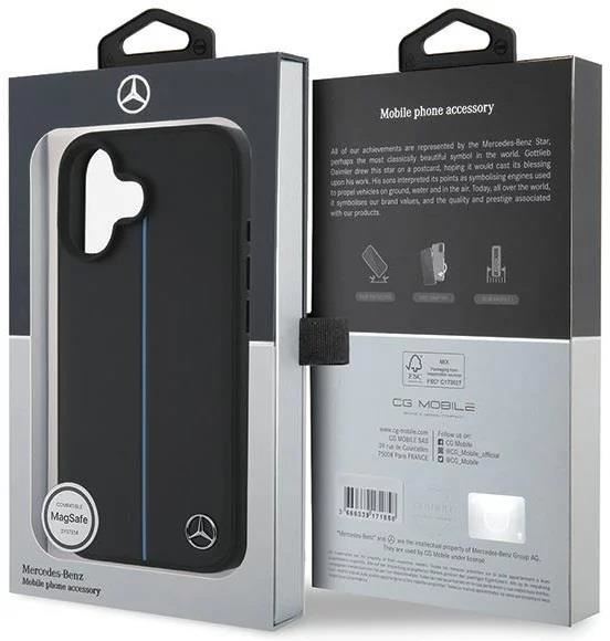 Mercedes MB Blue Line Leather Case with MagSafe for iPhone 16 6.1" Black - MEHMP16S23RURBK