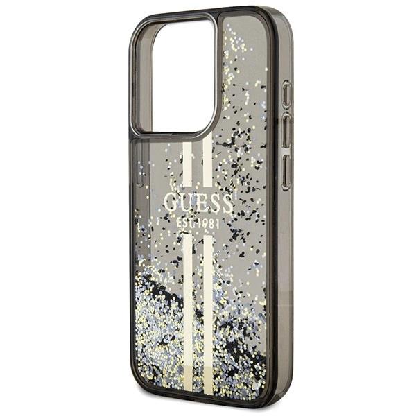 Guess Liquid Glitter Gold Stripes Hard Case for iphone 15 Pro Max 6.7" Black - GUHCP15XLFCSEGP