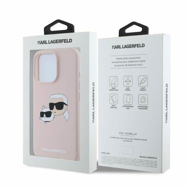 Karl Lagerfeld Liquid Silicone Karl and Choupette Head Case for iphone 16 Pro 6.3" Pink - KLHMP16LSKCHPPLP