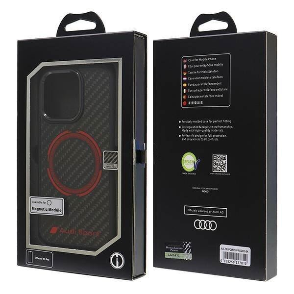 Audi Carbon Fiber Sports Red Circle Hardcase with MagSafe for iPhone 16 Pro 6.3" Black/Red - AUS-TPUPCMIP16P-RSQ/D5-BK