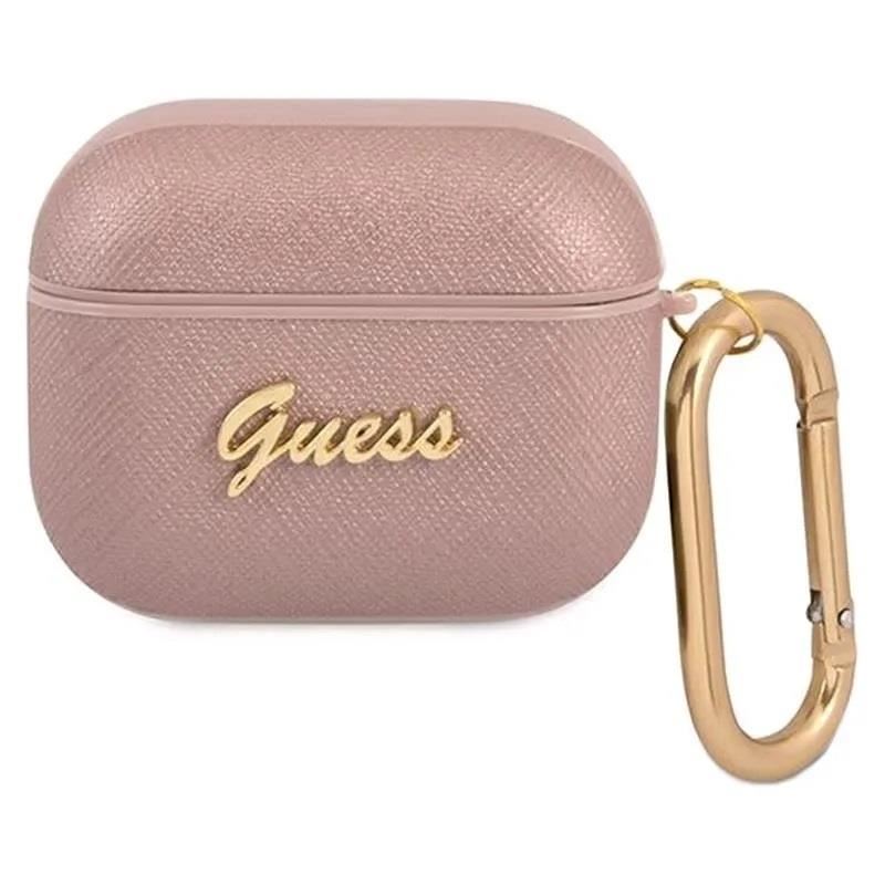 Official Guess Script Metal Collection Case For Airpods 3 Pink Saffiano - GUA3SASMP
