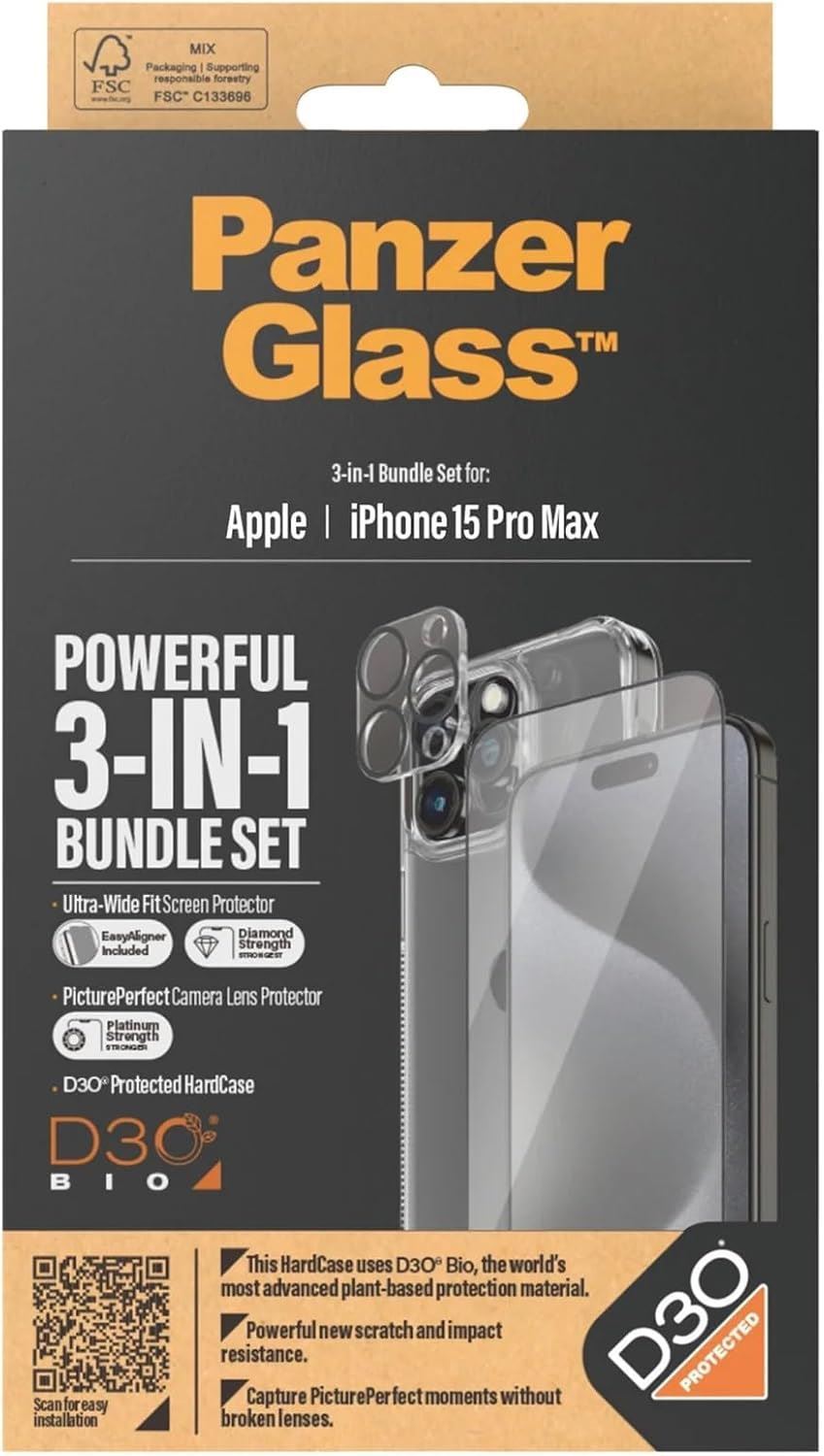 Panzer Glass Powerful 3 in 1 Bundle Pack for iPhone 15 Pro Max 6.7" - B1172�