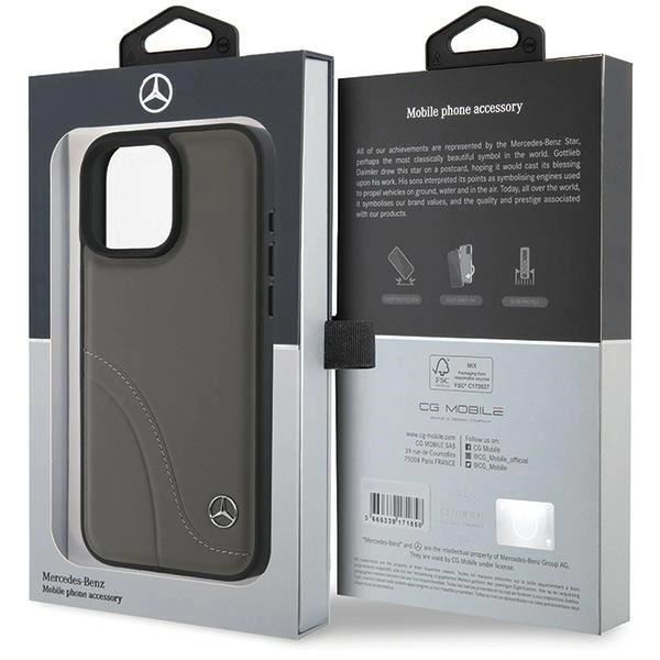 Mercedes MB Curved Stitches Leather Case for iPhone 16 Pro Max 6.9" Brown - MEHCP16X23RBCSB
