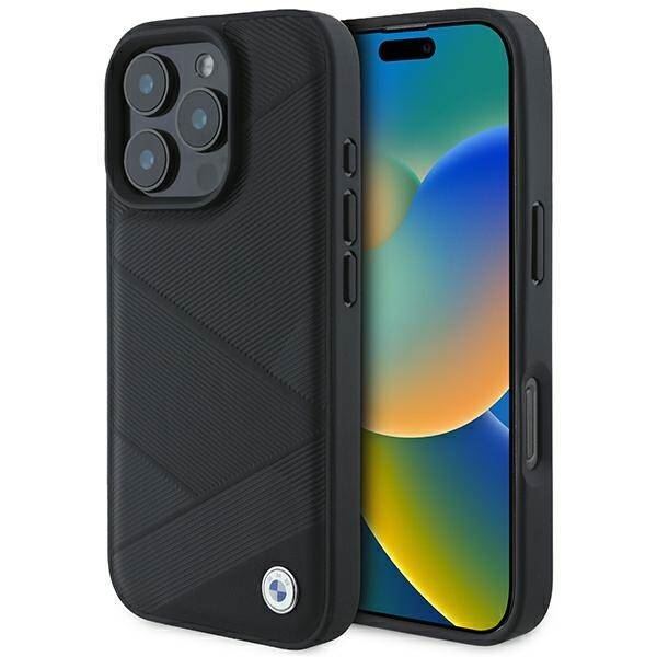 BMW Signature Leather Crossing Lines Pattern Case for iPhone 16 Pro 6.3" Black - BMHCP16L23RCGPK