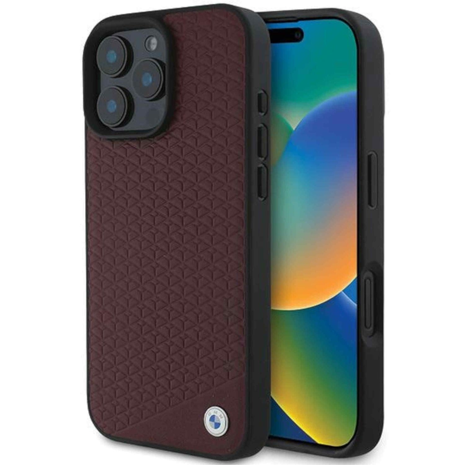 BMW Sign Leather Diamond Metal Logo Case with MagSafe for iPhone 16 Pro Max 6.9" Red - BMHMP16X23RDDR