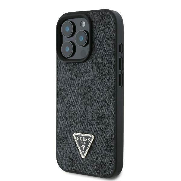 Guess Leather Metal Logo Strass Crossbody Case for iPhone 16 Pro 6.3" Black