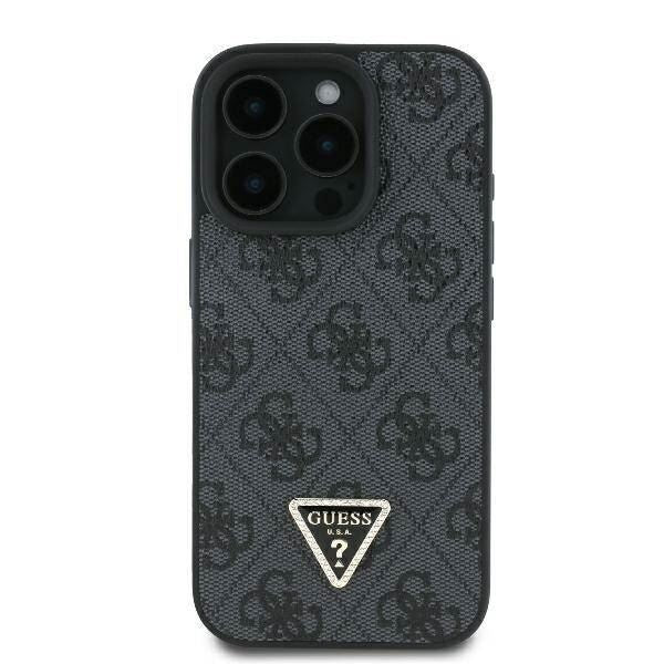 Guess Leather Metal Logo Strass Crossbody Case for iPhone 16 Pro 6.3" Black