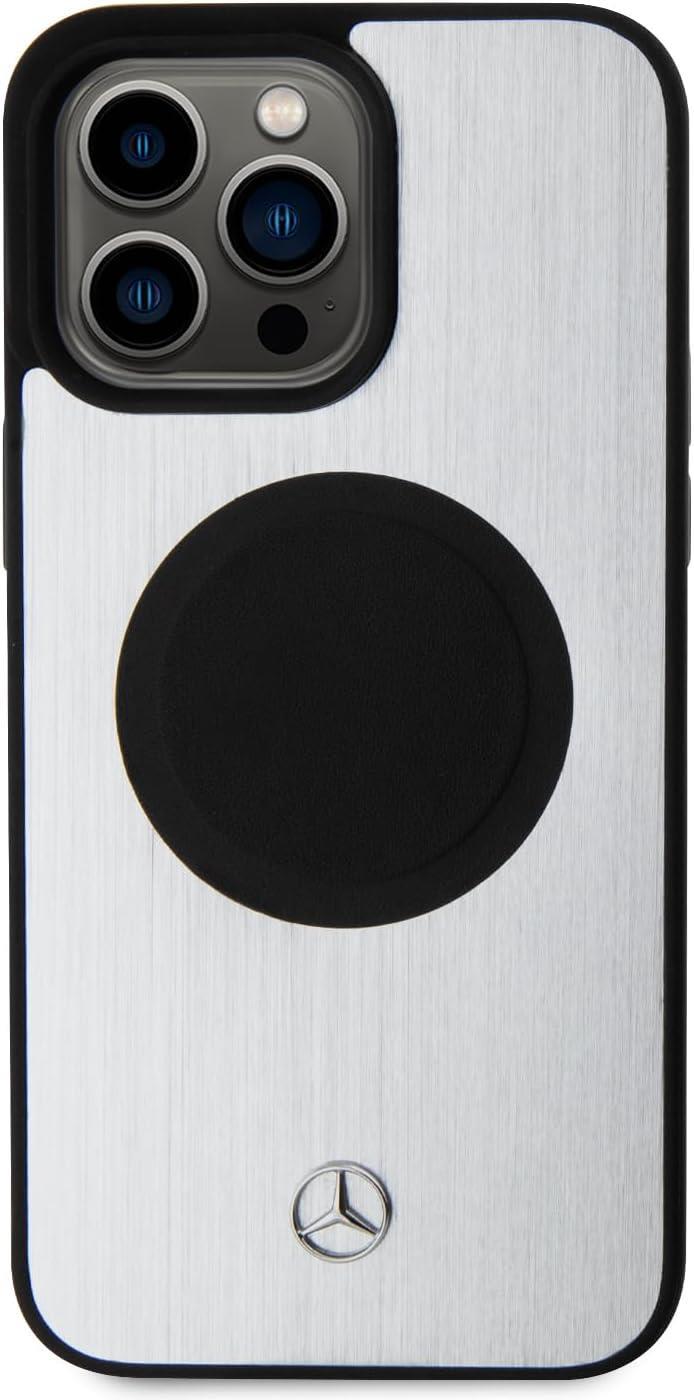 Mercedes Hard Case Leather & Aluminum with MagSafe for iphone 15 Pro 6.1" Silver- MEHMP15L23ACMS
