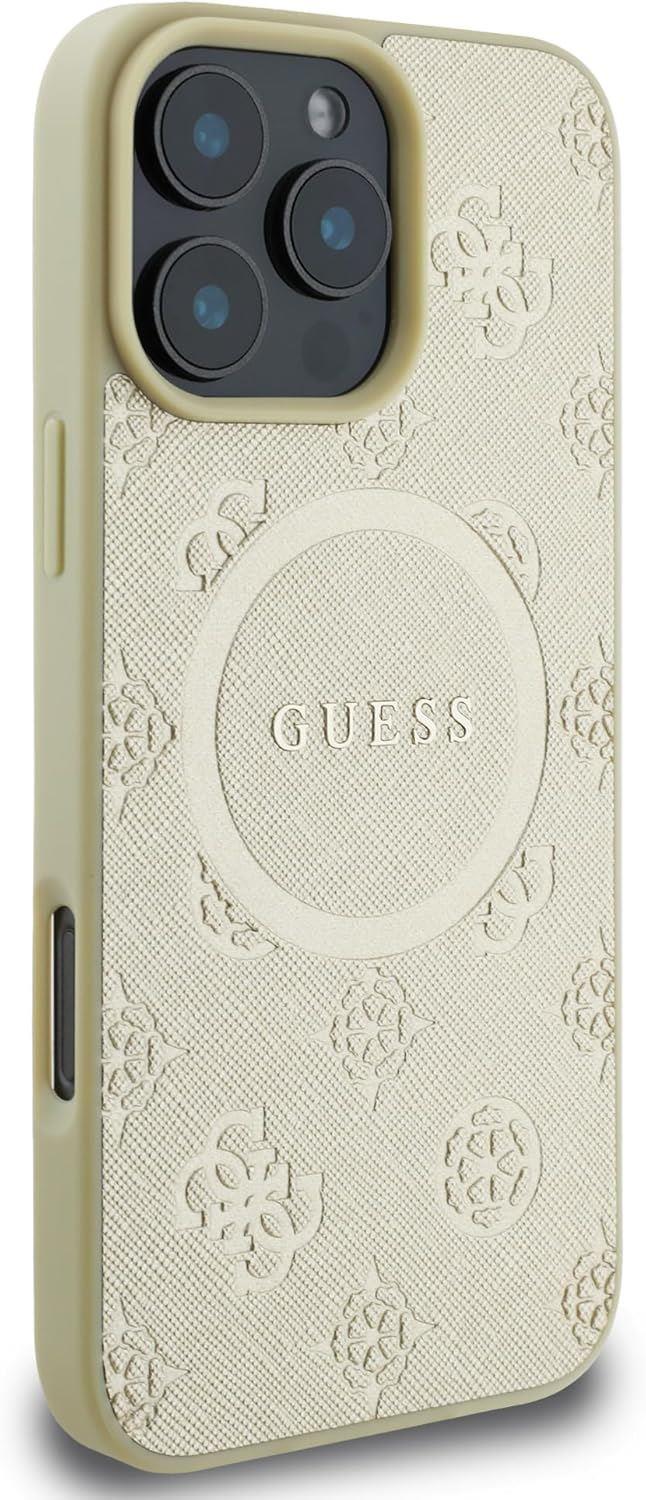 Guess Leather Saffiano Peony Classic Logo Hardcase with MagSafe for iphone 16 Pro Max 6.9 Gold - GUHMP16XPSAPSMED"