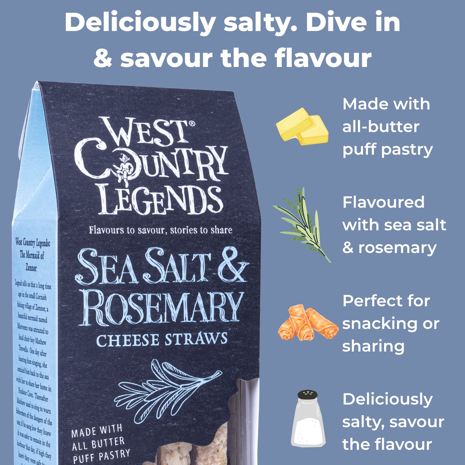 West Country Legends Sea Salt & Rosemary Flavour Cheese Straws - 100g