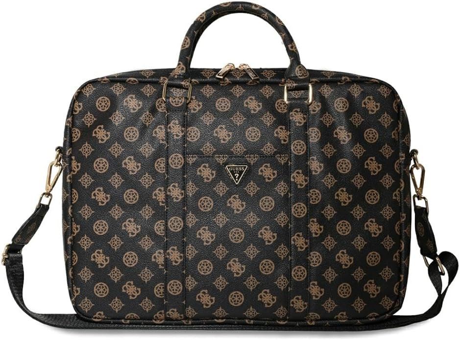 Guess 4G Peony Triangle Logo Front Pocket Zipper 16" Laptop Bag Black/Brown - GUCB16PGPOSGNK