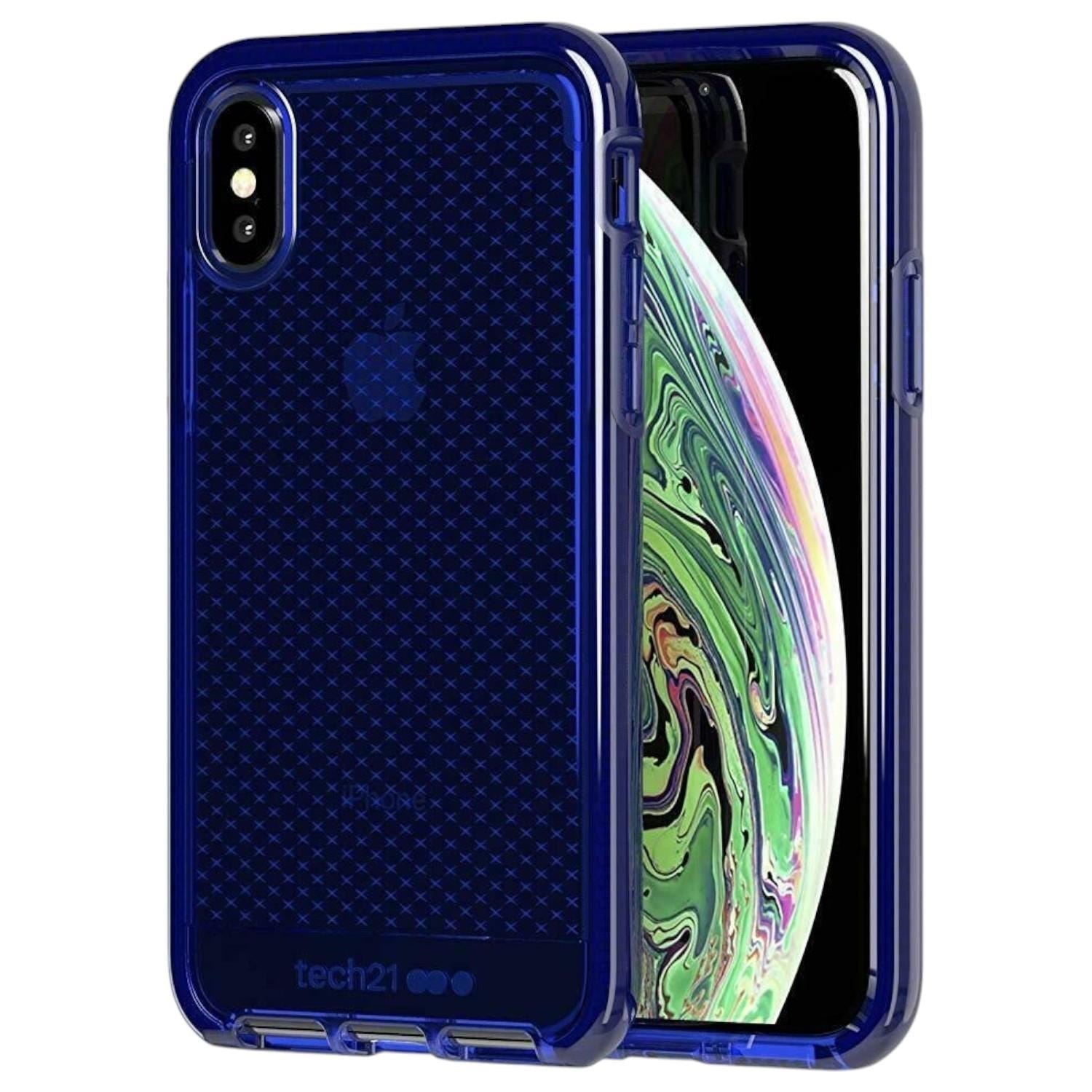 Tech21 Protective Apple iPhone XS Max Case Thin Patterned Back Cover with FlexShock - Evo Check - Midnight Blue