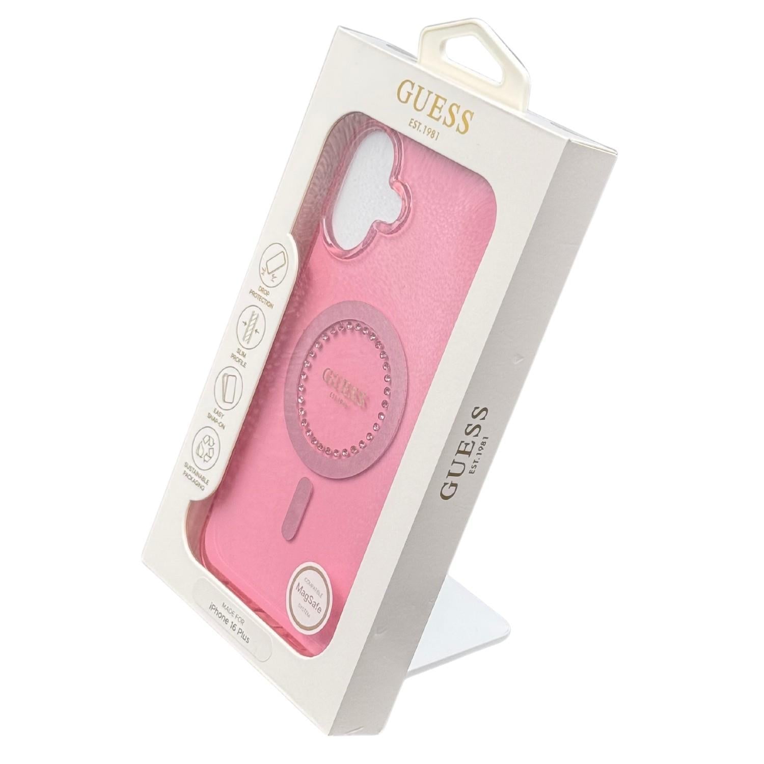 Guess IML Rhinestones Case with MagSafe for iPhone 16 Plus 6.7" Pink - GUHMP16MPFTDTEP