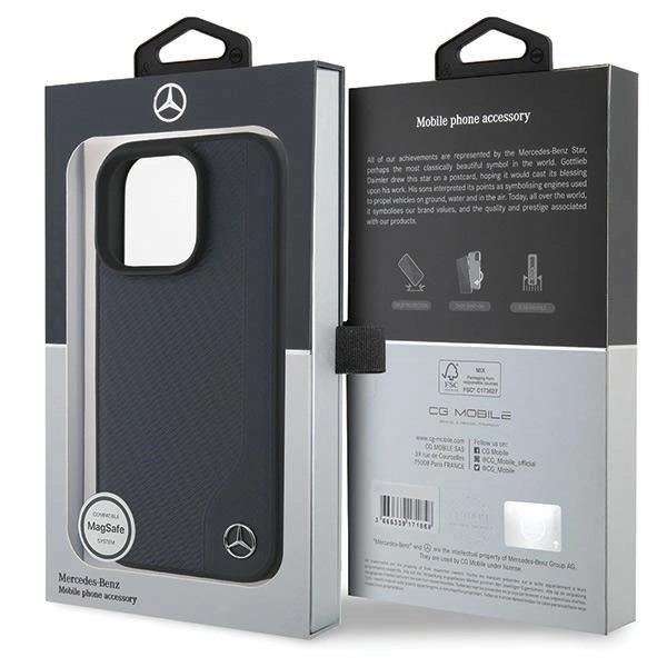Mercedes MB Wood Imitation Leather Case with MagSafe for iPhone 16 Pro Max 6.9" Navy Blue - MEHMP16X23RBGVV