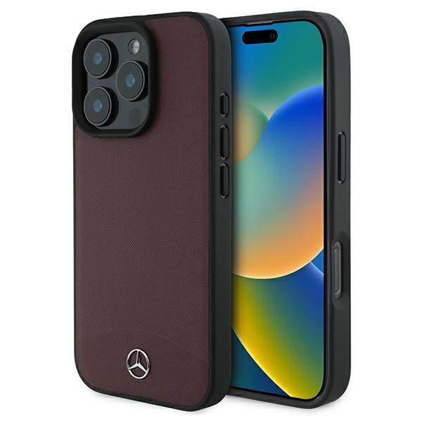 Mercedes Textured And Plain Leather Case with MagSafe for iPhone 16 Pro 6.3" Red - MEHMP16L23RBARR